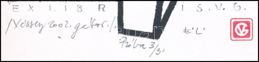 Véssey Gábor (1948-): Ex libris V.G., 2002. Litográfia, papír, jelzett, próbanyomat /3 számozással, ...