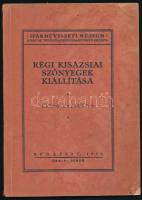 Régi kisázsiai szőnyegek kiállítása. Leíró-lajstrom. Szerk. Dr. Layer Károly, Dr. Mihalik Sándor és Dr. Csernányszky Mária közreműködésével. Bp., 1935., Iparművészeti Múzeum, (Pátria-ny.),39+1 p.+XVI (fekete-fehér képtáblák) t. Kiadói papírkötés, az elülső borító foltos és rajta kis sérüléssel.