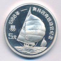 Kína 1988. 5Y Ag "Nyári Olimpia 1988 Szöul - Vitorlás verseny" kapszulában T:PP kis karc China 1988. 5 Yuan Ag "1988 Summer Olympics, Seoul - Sailboat Racing" in capsule C:PP small scratch Krause KM#203
