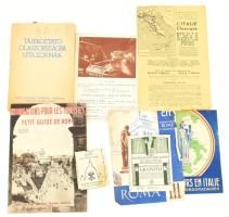 cca 1930-1940 Róma utazási tétel (össz. 6 db): francia és magyar nyelvű idegenforgalmi tájékoztató, Vatikán mini útmutató, belépőjegy, stb.