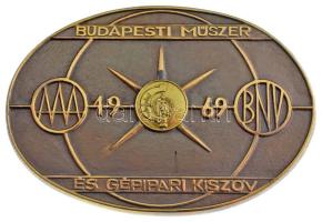 1969. &quot;Budapesti Műszer és Gépipari KISZÖV - 1969 - BNV&quot; egyoldalas bronz plakett, aranyozott rátéttel, eredeti dísztokban (105x151mm) T:AU