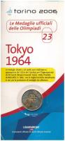 Olaszország 2006. aranyozott fém emlékérem az 1964-es tokiói Olimpia logójával, eredeti, de kissé viseltes "Az olimpia hivatalos érmei - 23. - Tokió 1964." díszlapon (32mm) T:UNC patina Italy 2006. gilt metal medallion with the logo of the Olympiad 1964 Tokyo, in original, but worn "Le Medaglie ufficiali delle Olimpiadi - 23. - Tokyo 1964." sheet (32mm) C:UNC patina