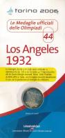 Olaszország 2006. aranyozott fém emlékérem az 1932-es Los Angeles-i Olimpia logójával, eredeti, de kissé viseltes "Az olimpia hivatalos érmei - 44. - Los Angeles 1932" díszlapon (32mm) T:UNC Italy 2006. gilt metal medallion with the logo of the Olympiad in Los Angeles 1932, in original, but worn "Le Medaglie ufficiali delle Olimpiadi - 44. - Los Angeles 1932" sheet (32mm) C:UNC