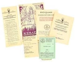 1938 Budapest, XXXIV. Nemzetközi Eucharisztikus Kongresszus tétel: tagsági jegy, belépőjegyek (díjtalan belépőjegy számozott ülőhelyre a Hősök terén 1938. május 27-én este 3/4 11 órai kezdettel tartandó férfiak szentségimádásra; Iparcsarnokban 1938. május 28-án du. 16 órai kezdettel tartandó III. nyilvános nagygyűlésre, érvényes számozott ülőhelyre; számozott ülőhely a Tómederben, érvényes május 29-én de. 9 órakor a Hősök terén tartandó legátusi szentmisére), utazási rend, énekrend, programfüzet, stb.