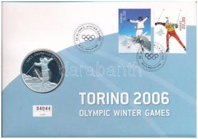 Andorra 2005. 10D Ag &quot;XX. Téli Olimpia&quot; érmés, sorszámozott bélyeges borítékban, norvég bélyeggel, alkalmi bélyegzővel T:PP Andorra 2005. 10 Diners Ag &quot;20th Winter Olympic Games&quot; in numbered envelope with Norwegian stamp and cancellation C:PP