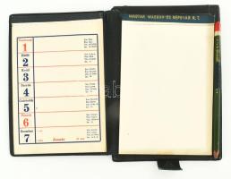 1939 Magyar Waggon- és Gépgyár R.T. naptár/határidőnapló és jegyzetfüzet, alul kihúzható regiszteres...