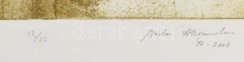 Nádas Alexandra (1974-): Ablakok I., 1997-2004. Rézkarc, papír, jelzett, számozott: 13/22. 25x14,5 c...