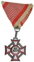 1916. A Katonai Érdemkereszt III. Osztálya hadidíszítménnyel fülön jelzett, zománcozott Ag kitüntetés eredeti mellszalagon T:XF zománchiba Hungary 1916. Military Merit Cross, 3rd Class with war decoration enamelled Ag decoration on original ribbon, hallmarked on the ear C:XF enamel error NMK 175.