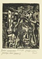 Kondé László (1954-2002): Pipázó önarckép (füstbe ment Sydney), 2001. Rézkarc, papír, jelzett, művészpéldány E/A III./VI. számozással. 12x10 cm