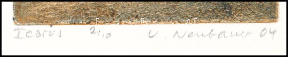 Ursula Neubauer (1939-): Icarus, 2004. Színes rézkarc, papír, jelzett, 2/10 számozással. 9x10 cm