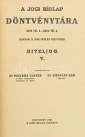 Markos Olivér - Huppert Leó: A Jogi Hírlap döntvénytára 1939. IX. 1.- 1942. IX. 1. Egyben a Jogi Hírlap mutatója. Hiteljog. V. Ismertetik: Dr. - -, Dr. - -. Bp., 1943, Jogi Hírlap,(MTI Rt.-ny.), 360 p. Átkötött félvászon-kötés, apró kopásnyomokkal.