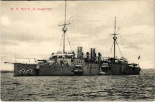 SMS Kaiserin Elisabeth az Osztrák-Magyar Haditengerészet Ferenc József-osztályú védett cirkálója / K.u.K. Kriegsmarine SMS Kais. u. König. Elisabeth / Austro-Hungarian Navy, SMS Kaiserin Elisabeth I. Franz Joseph-class protected cruiser. G. Costalunga Pola 1909. (fa)