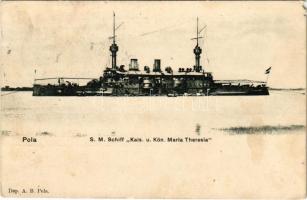 1908 Pola, SMS Kaiserin und Königin Maria Theresia osztrák-magyar haditengerészet páncélos cirkáló / K.u.K. Kriegsmarine / Austro-Hungarian Navy SMS Kaiserin und Königin Maria Theresia armored cruiser. Dep. A.B. (EM)