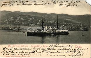 1901 Trieste, Nave da Guerra nell porto / SMS Kaiserin und Königin Maria Theresia osztrák-magyar haditengerészet páncélos cirkáló / K.u.K. Kriegsmarine Kriegsschiff Hafen / Austro-Hungarian Navy SMS Kaiserin und Königin Maria Theresia armored cruiser (EM)