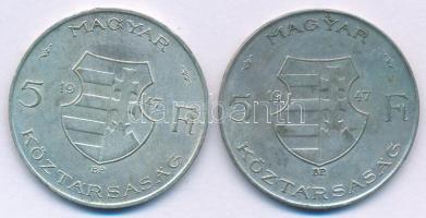 1947. 5Ft Ag "Kossuth" (2x) T:VF,F patina Adamo F8.1