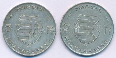 1947. 5Ft Ag "Kossuth" (2x) T:VF,F patina Adamo F8.1