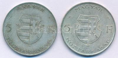 1947. 5Ft Ag "Kossuth" (2x) T:VF,F patina Adamo F8.1