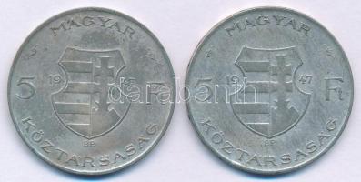 1947. 5Ft Ag "Kossuth" (2x) T:F patina Adamo F8.1
