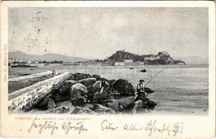 Corfu, Corfou; La citadella vue d&#039;Anemomylo (EK) + &quot;K.u.k. Kriegsmarine SMS Kaiserin und Königin Maria Theresia&quot;