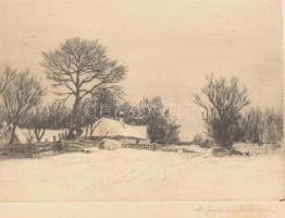 Azonosítatlan német grafikus: Táj, házzal, Rézkarc, papír, jelzett , üvegezett keretben 13x10 cm