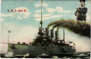 SMS Kaiser Karl VI. K.u.K. Kriegsmarine / SMS Kaiser Karl VI. az Osztrák-Magyar Haditengerészet VI. Károly-osztályú páncélos cirkálója / WWI Austro-Hungarian Navy SMS Kaiser Karl VI armored cruiser. G. Fano, Pola (FL)