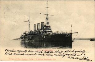 1903 SMS Kaiser Karl VI. K.u.K. Kriegsmarine / SMS Kaiser Karl VI. az Osztrák-Magyar Haditengerészet VI. Károly-osztályú páncélos cirkálója este / WWI Austro-Hungarian Navy SMS Kaiser Karl VI armored cruiser. Alois Beer, F.W. Schrinner (fa)