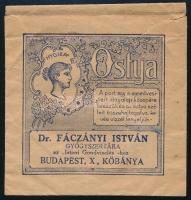 Ostya tasak, Dr. Fácányi Istán Gyógyszertára Budapest X. Kőbánya