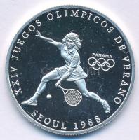 Panama 1988. 1B Ag Nyári Olimpia 1988 Szöul - Teniszező forgalomba nem került fantázia emlékérme T:PP karc Panama 1988. 1 Balboa Ag Summer Olympics 1988 Seoul - Tennis player non-circulating commemorative fantasy coin C:PP scratch Krause X#M6a