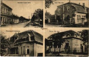 1929 Gyoma, Kossuth Lajos utca, Kner-féle ház, Pénzügyőri laktanya, Gecsey féle ház, kastélyok. Klein Vilmos kiadása (Rb)