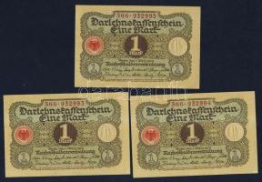 Német Birodalom / Weimari Köztársaság 1920. 1M (3x) egymás utáni sorszámokkal T:I,I-