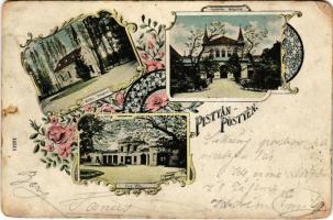 1901 Pöstyén, Piestany, Pistyan; Templom, gyógyház, park villa / church, spa, bath, villa. Art Nouveau, floral, litho (fl)