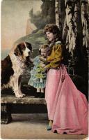 1910 Anya és lánya a család kutyájával / Mother and daughter with the family dog (EK)