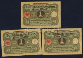 Német Birodalom / Weimari Köztársaság 1920. 1M (3x) egymás utáni sorszámokkal T:I
