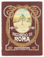 cca 1900-1920 Ricordo di Roma, leporelló 27 db fekete-fehér képpel (közte egy panorámakép), sérült gerinccel, 22x16,5 cm