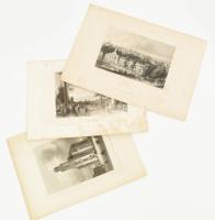 3 db XIX. századi acélmetszet: Albert Henry Payne (1812-1902): Haag (Hága); Die Paulskirche zu Frankfurt a. M.; Der Bodensee (Boden-tó). Jelzettek a metszeten, néhány kis lapszéli szakadással, részben foltos lapok, 10,5x16 cm körül.