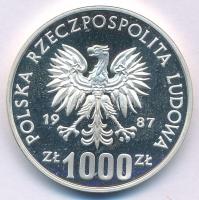 Lengyelország 1987. 1000Zl Ag "Téli Olimpia Calgary 1988" jelzett próbaveret T:PP ujjlenyo...