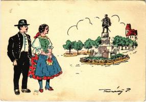 1939 Zombor, Sombor; Schweidl szobor, a vidék népviselete. Kiadja a Délvidéki Egyetemi és Főiskolai Hallgatók Egyesülete / Hungarian irredenta propaganda, monument, folklore s: Tusnády (EK)