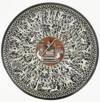 Egyiptomi mintás réz dísztál, d: 40 cm