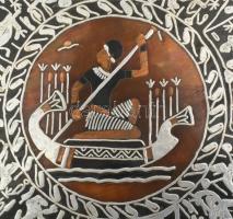 Egyiptomi mintás réz dísztál, d: 40 cm