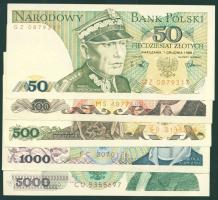 Lengyelország 1982-88. 50Zl, 100Zl, 500Zl, 1000Zl, 5000ZL T:II+ + NDK 1971-75. 5M, 10M, 20M, 50M, 10...