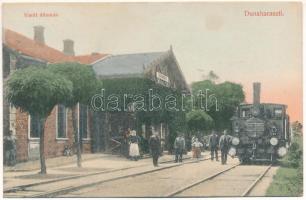 1908 Dunaharaszti, Külső HÉV vasútállomás, vonat, gőzmozdony. Adler Adolf kiadása