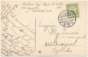 1908 Dunaharaszti, Külső HÉV vasútállomás, vonat, gőzmozdony. Adler Adolf kiadása