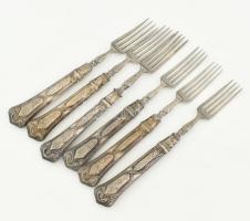 6 darab ezüst (Ag) nyelű villa, jelzett, bruttó: 120 g