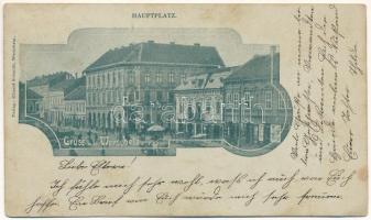 1898 (Vorläufer) Versec, Werschetz, Vrsac; Hauptplatz / Fő tér, Walke testvérek üzlete, piac. Eduard Schmidt kiadása / main square, shops, market. Art Nouveau (fl)