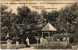 1908 Budapest II. Lipótmező, Cs. és Kir. gyalogsági hadapród iskola, tisztikert részlet. Biró Pál kiadása / K.u.K. Infanteriekadettenschule, Offiziersgarten