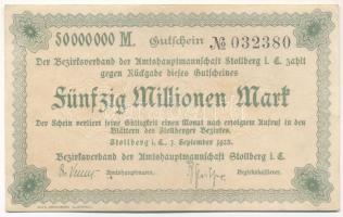 Németország / Weimari Köztársaság / Stollberg 1923. 50.000.000M T:F Germany / Weimar Republic / Stollberg 1923. 50.000.000 Mark C:F