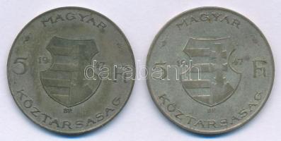 1947. 5Ft Ag "Kossuth" (2x) T:F patina Adamo F8.1