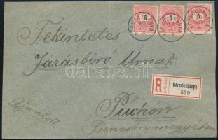 1893 Ajánlott levél 3 x 5kr bélyeggel, luxus KÖRMÖCZBÁNYA - Pucho