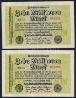 Német Birodalom / Weimari Köztársaság 1923. 10.000.000M (2x) "Hakensterne" vízjellel, egymás utáni sorszámokkal T:I