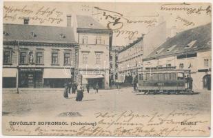 1905 Sopron, Oedenburg; Ikvahíd, villamos, Várkerület 38-40 üzlet, gyógyszertár (EK)